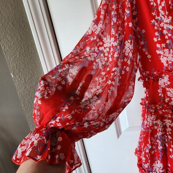 SELFIE LESLIE Laney Red Floral Chiffon Ruffled Mini Dress Womens Extra Large XL - Picture 5 of 11